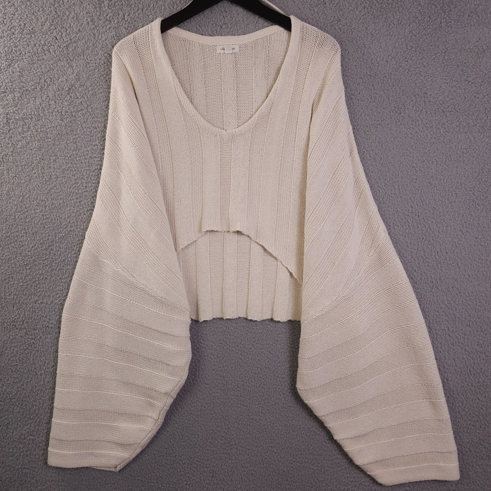 Silence‎ + Noise Sweater Womens Medium Cream V Neck Cropped Knit Oversized Boho